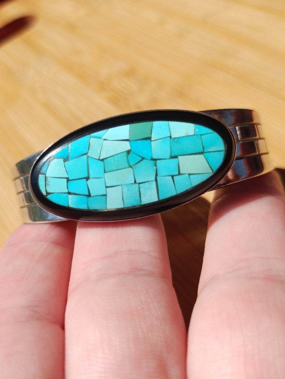 Jay King DTR Turquoise inlay black agate cuff bracelet 925 Sterling Silver - Picture 2 of 9